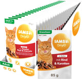 IAMS Delights Mokra karma dla kotów z soczystą wołowiną i marchewką w galarecie - Kompletna karma mokra dla dorosłych kotów, 24 saszetki x 85g