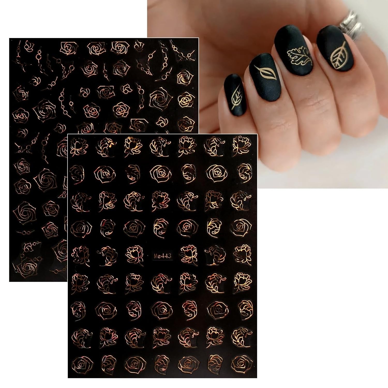 JMEOWIO Nagelsticker Frühling Blume 12 Blatt Nail Art Naklejka Selbstklebend Nagelaufkleber Sommer Blumen Gold Dekoration Nageldesign Zubehör