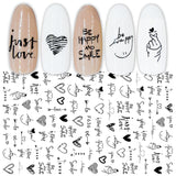 JMEOWIO Nagelsticker Geometria 10 Blatt Nagelaufkleber Selbstklebend Schwarzes Herz Unregelmäßig Geformt Nail Art Naklejka Dekoracja Nageldesign Zubehör