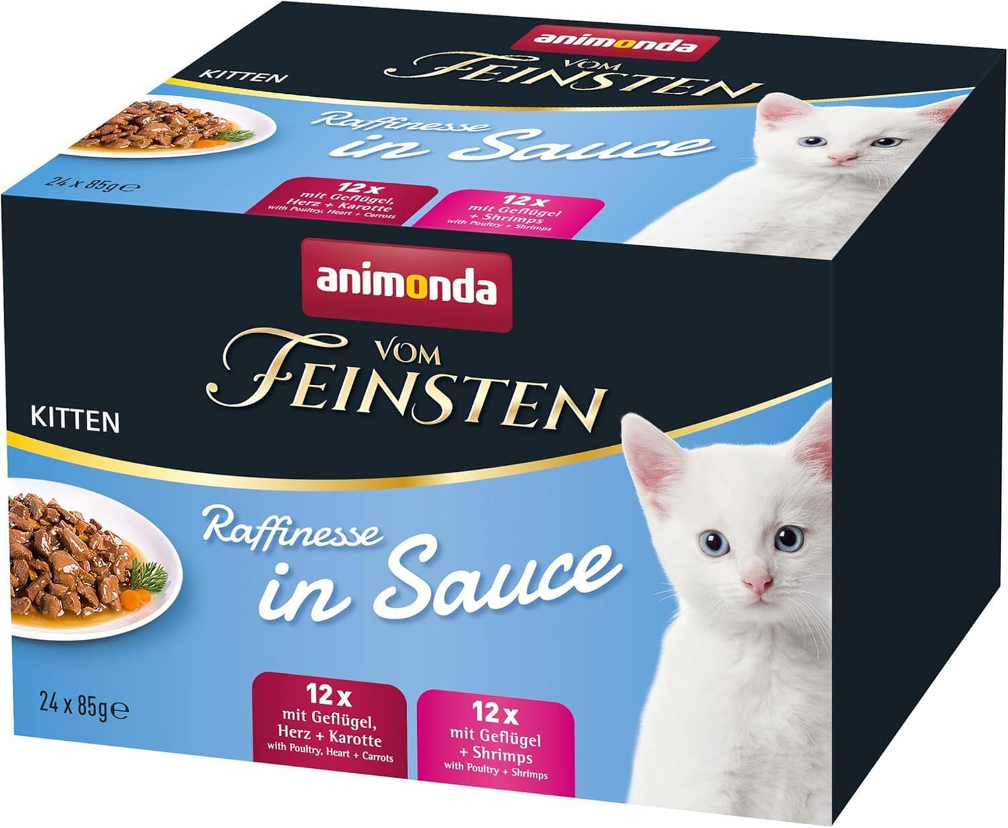 animonda vom Feinsten Premium Kitten Mokra karma dla kotów, Wyrafinowane aromaty w sosie, 24 saszetki (24 x 85g), Wysokiej jakości mokra karma dla kotów, bez cukru, Mieszanka mieszana