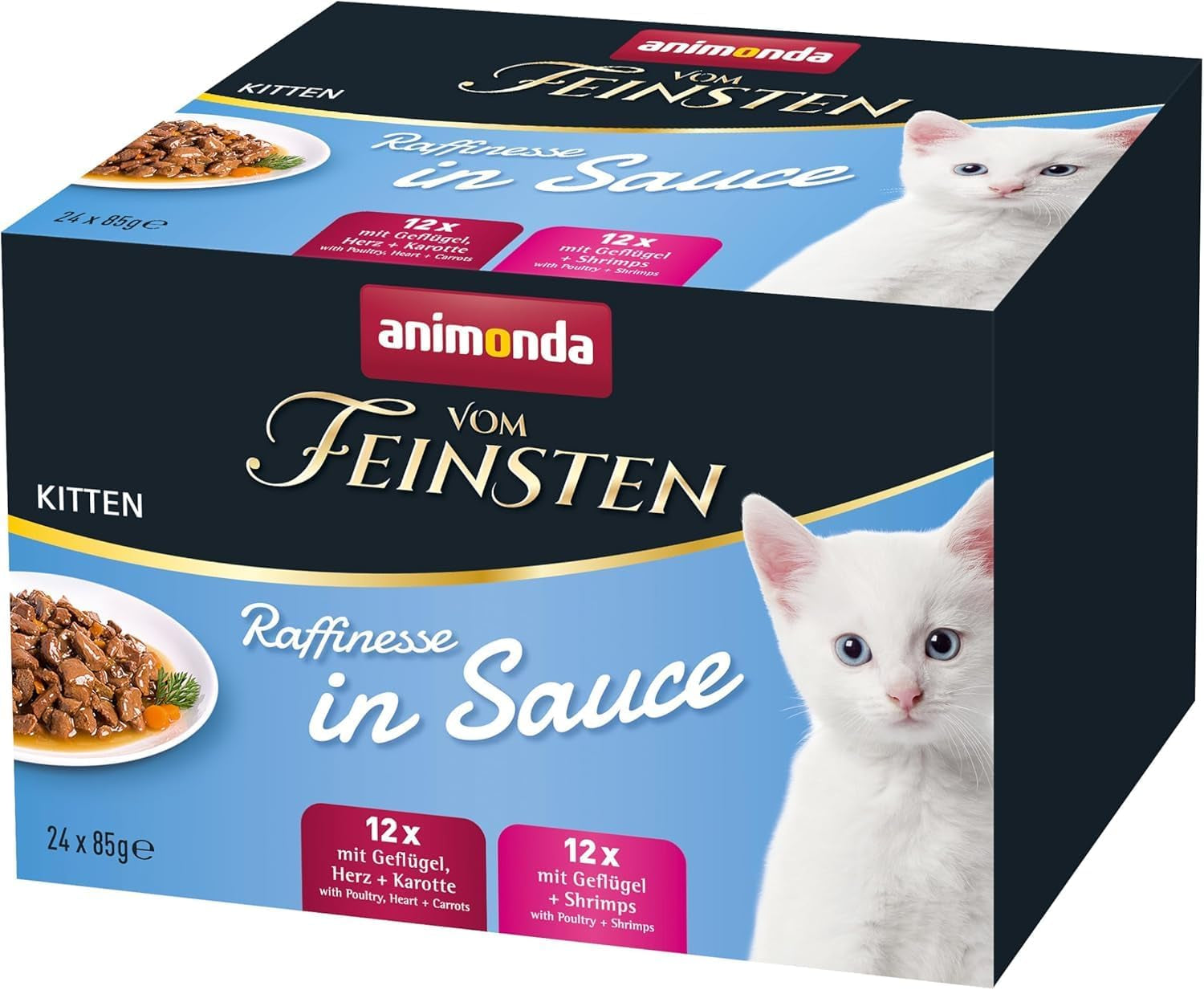 animonda vom Feinsten Premium Kitten Mokra karma dla kotów, Wyrafinowane aromaty w sosie, 24 saszetki (24 x 85g), Wysokiej jakości mokra karma dla kotów, bez cukru, Mieszanka mieszana