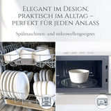 Kryształowy 48-częściowy zestaw naczyń obiadowych z porcelany ZWYCIĘZCA TESTU Zestaw naczyń z przezroczystej porcelany Miski i talerze Serwis obiadowy na 12 zestawów obiadowych Pure Living w kolorze białym