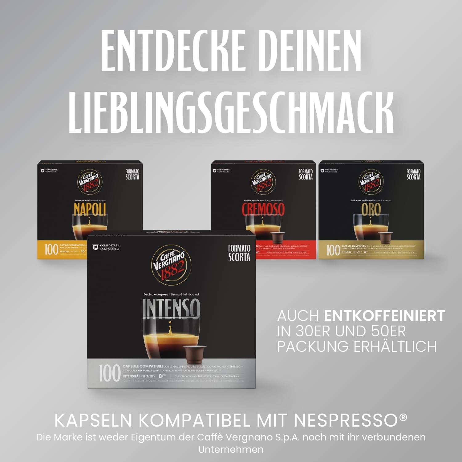 Caffè Vergnano 1882 - Èspresso Kompostierbare Kaffeekapseln, kompatybilna z Nespresso, Intenso (Intenso) - Packung Enthält 100 Kapseln