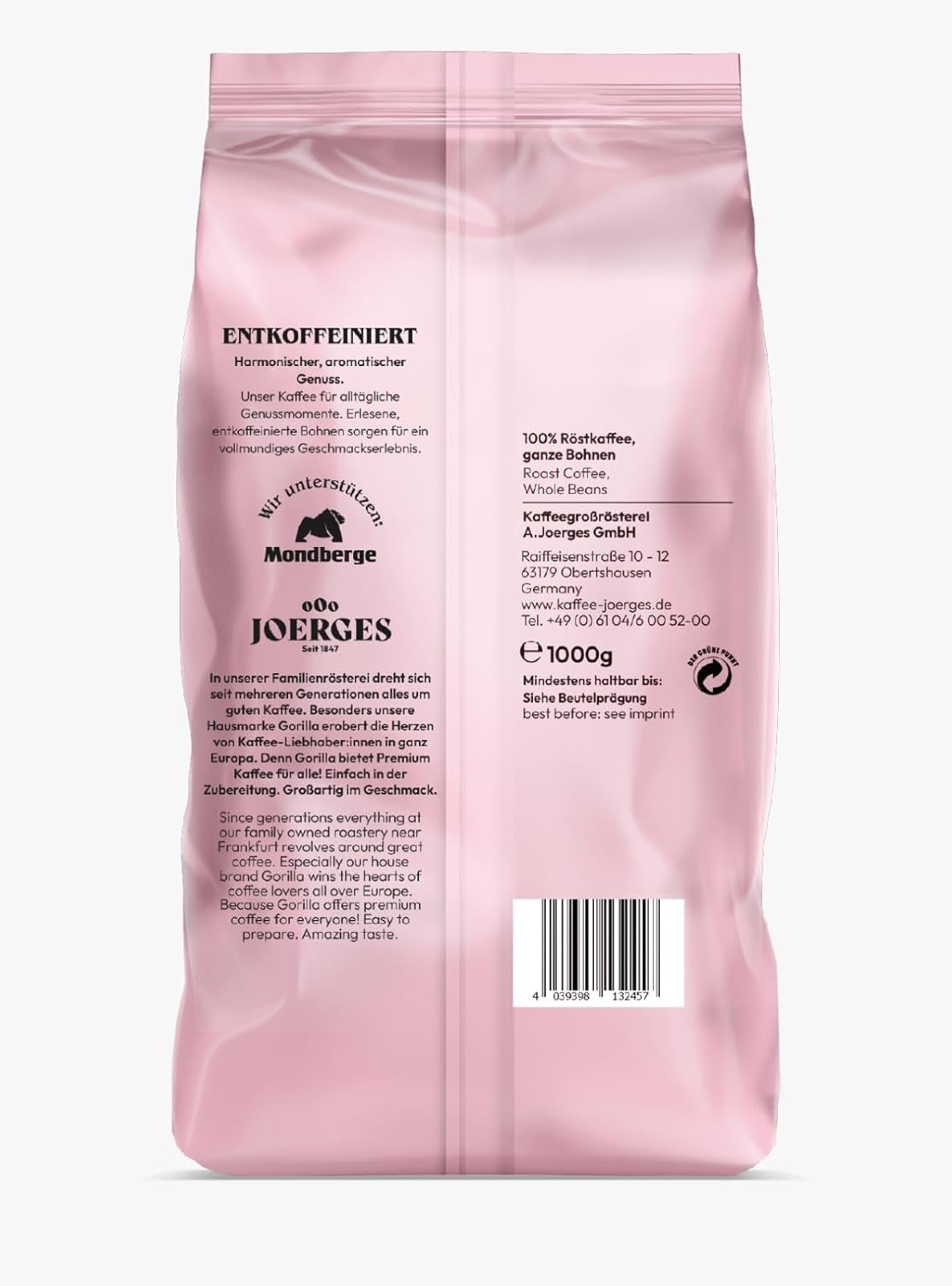 Espresso GORILLA 1000g bezkofeinowe, całe ziarna