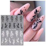 JMEOWIO 3D Nagelsticker Schwarz Weiß Blume Nail Art Naklejka Selbstklebend Nagelaufkleber 5D Stereoskopisch Blumen Dekoration Nageldesign Zubehör 4 Blatt