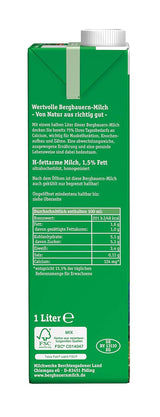 Berchtesgadener Land Haltbare Bergbauern-Milch, 1,5% Fett, opakowanie 12er (12 x 1 l)
