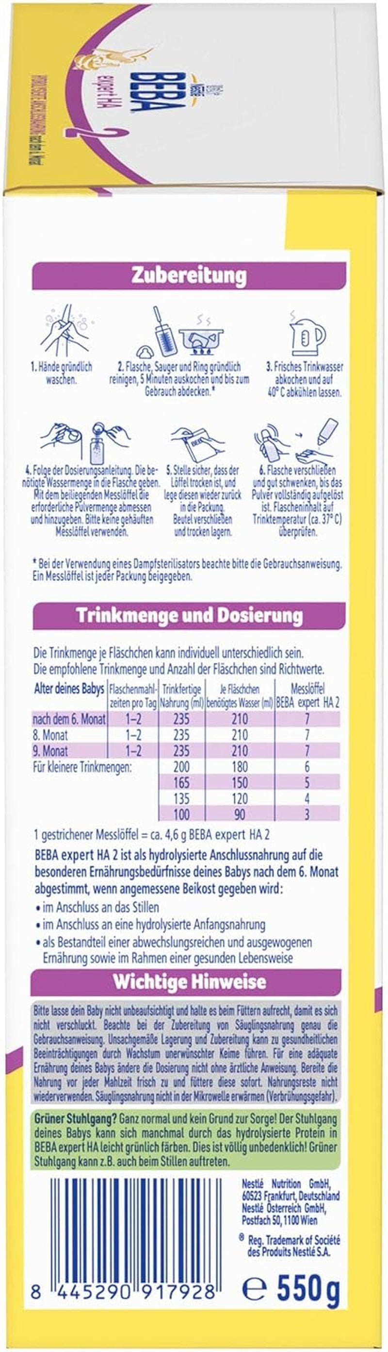 BEBA Expert HA 2 Mleko następne po 6 miesiącu, żywność dla dzieci z hydrolizatem białka, tylko laktoza, bez oleju palmowego, opakowanie 6 szt. (6 x 550 g) Naty Shop
