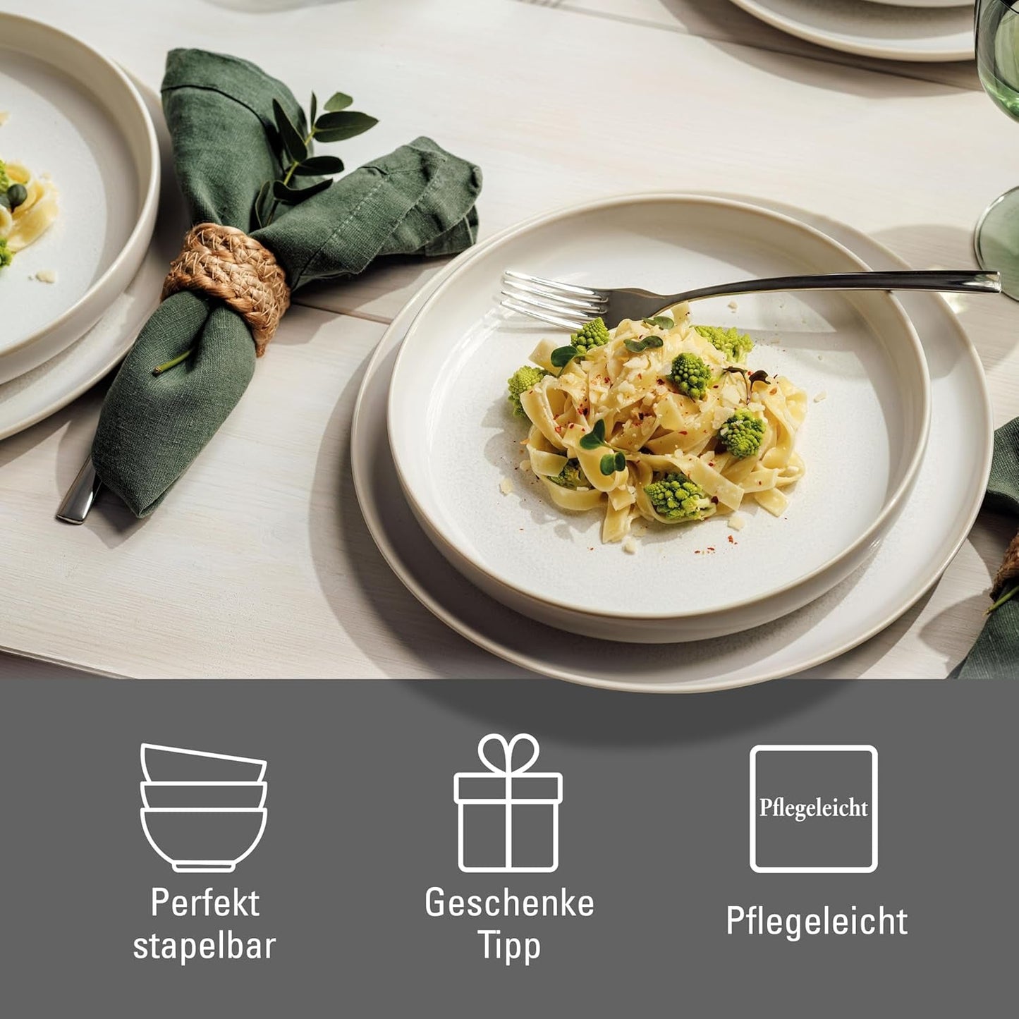 tak jak. by Villeroy & Boch – Zestaw obiadowy wykonany z bawełny 4 teilig Weiß, Spülmaschinenfest, Mikrowellensicher, Geschirrset, Tafelservice Modern, Speiseteller, Tiefe Teller, Pottery-Look, Premium Porzellan