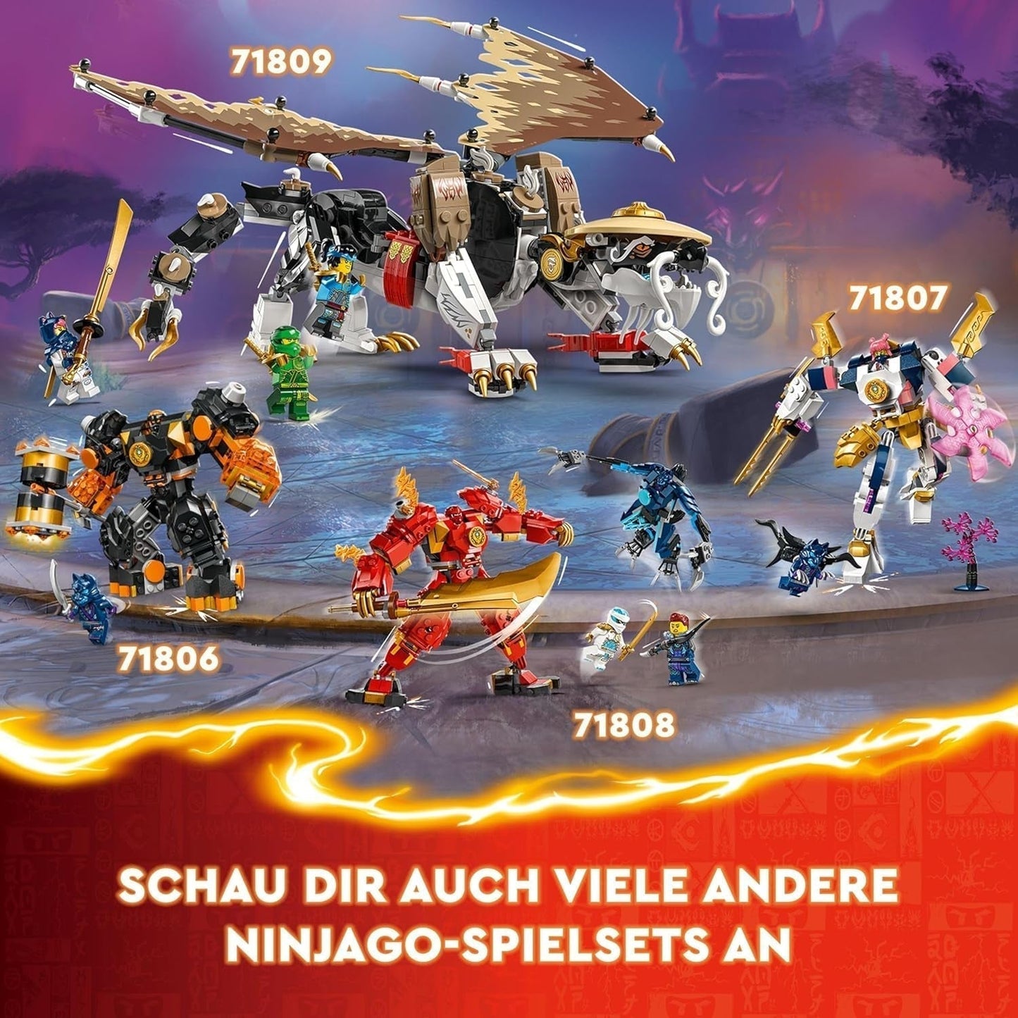 LEGO NINJAGO Egalt Smoczy Mistrz, zestaw Ninja ze smoczą zabawką i 5 figurkami, w tym Lloydem i NYA, Smoczym Mistrzem, prezent dla chłopców i dziewcząt od 8 lat 71809 Zestawy do budowania Beuche den LEGO-Store