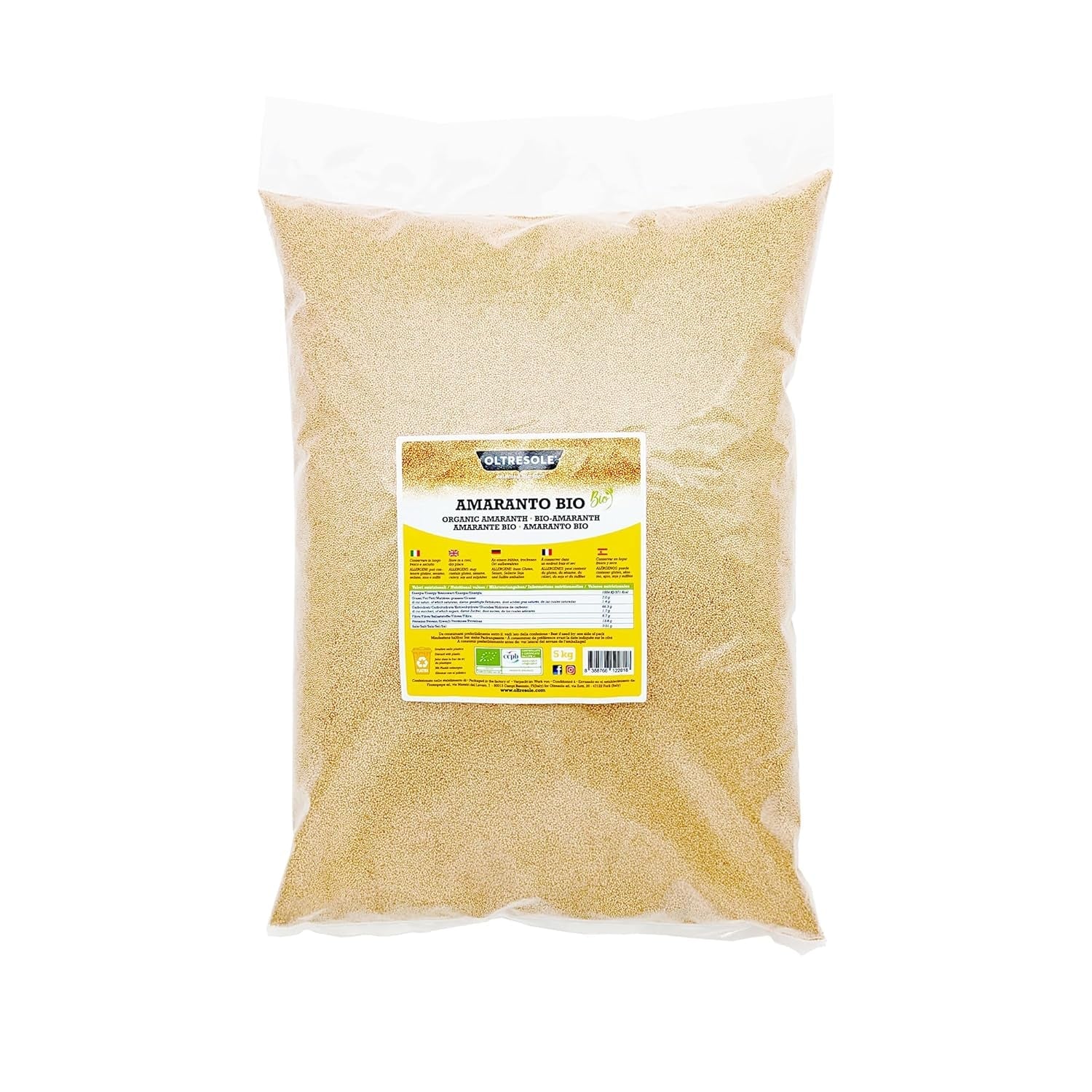 Organiczny amarantus 5 kg, surowe ziarna w ziarnach, nasiona z kontrolowanych kultur organicznych, bogate w błonnik, minerały i witaminy, opakowanie ekonomiczne