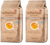 Schwiizer Schüümli Crema Mild, 100% ziaren kawy premium Arabica, owocowe i orzechowe, do w pełni automatycznych ekspresów do kawy, moc 2/5, jasno palona, ​​certyfikat Rainforest Alliance, 1 kg (opakowanie 2 szt.)