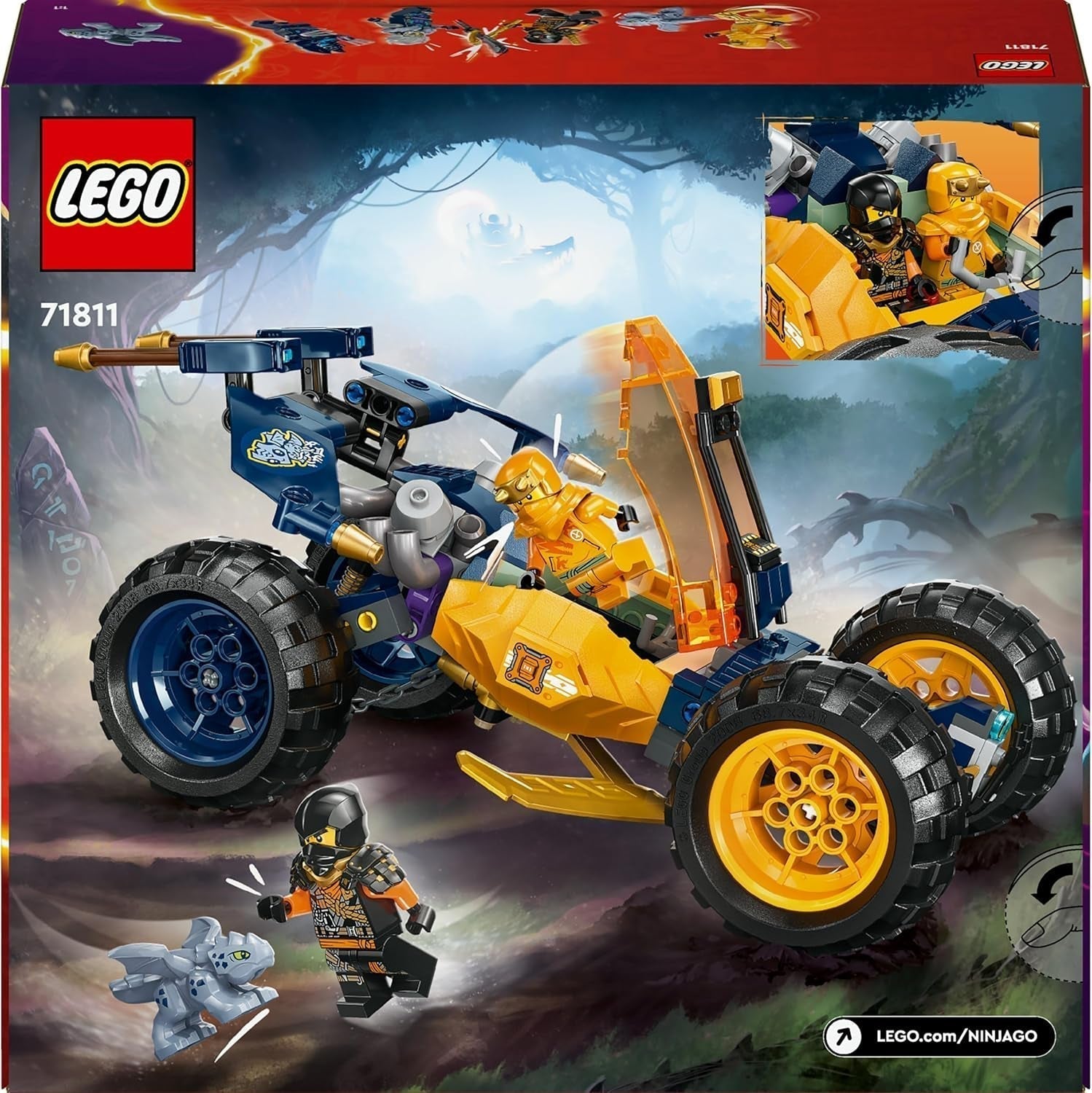 LEGO NINJAGO Terenowy wózek ninja Arina, zabawka ninja z samochodem, smokiem i 4 minifigurkami, zestaw przygodowy z modelem buggy dla dzieci, prezent urodzinowy dla chłopców i dziewcząt w wieku 7 lat 71811 Zestawy do budowania Szukaj sklepu LEGO