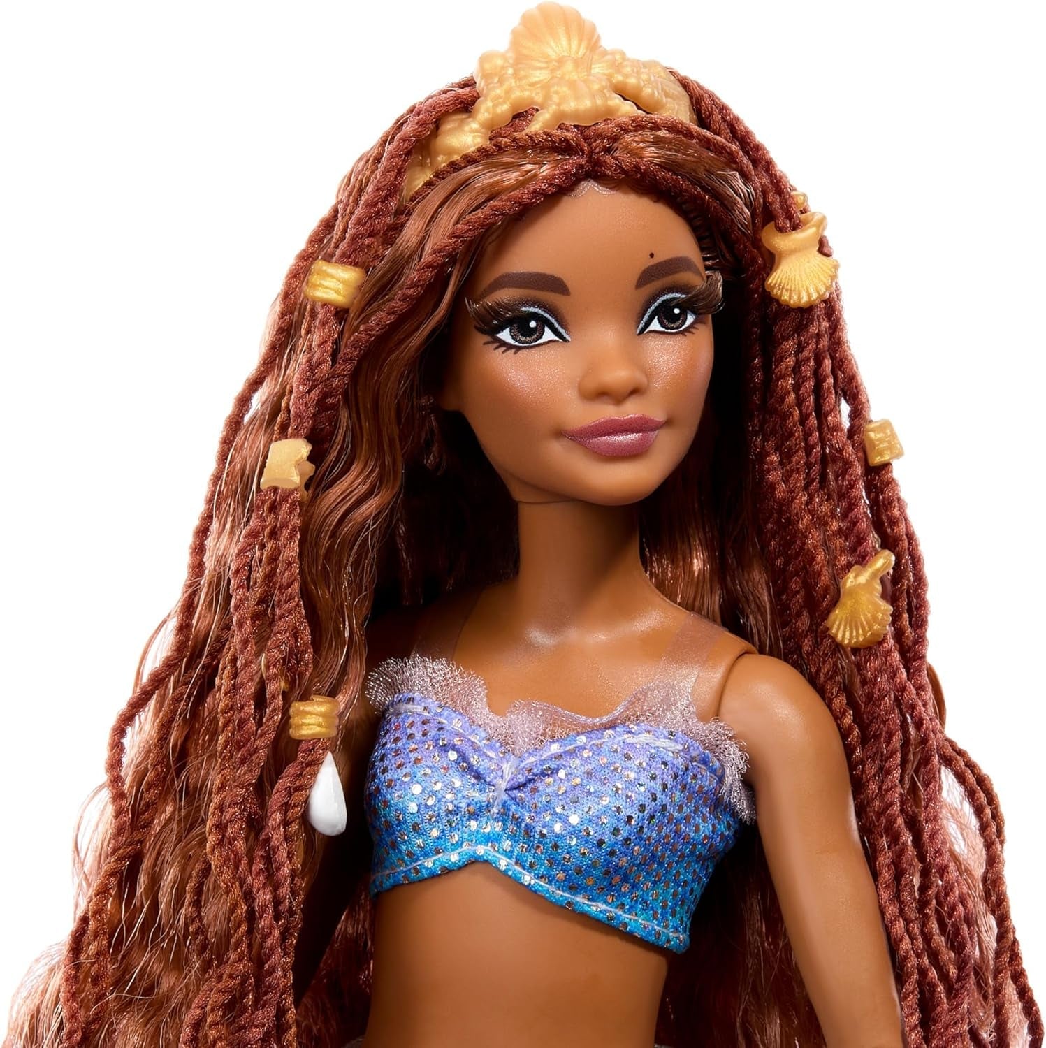 Mattel Disney Ariel Mała Syrenka – lalka syrenka Deluxe z koralikami do włosów i stojakiem dla lalek do kreatywnej zabawy i pokazu, dla dzieci w wieku od 3 lat, HNF42