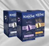 Zestaw Caffè Borbone Verkostung, 90 kapsułek aluminiowych: 30 Mia Napoli, 30 Ciao Venezia, 30 Magica Palermo, (3 x 30 Stück) – Kompatybilny z Kaffeemaschinen für den Hausgebrauch marki Nespresso®*
