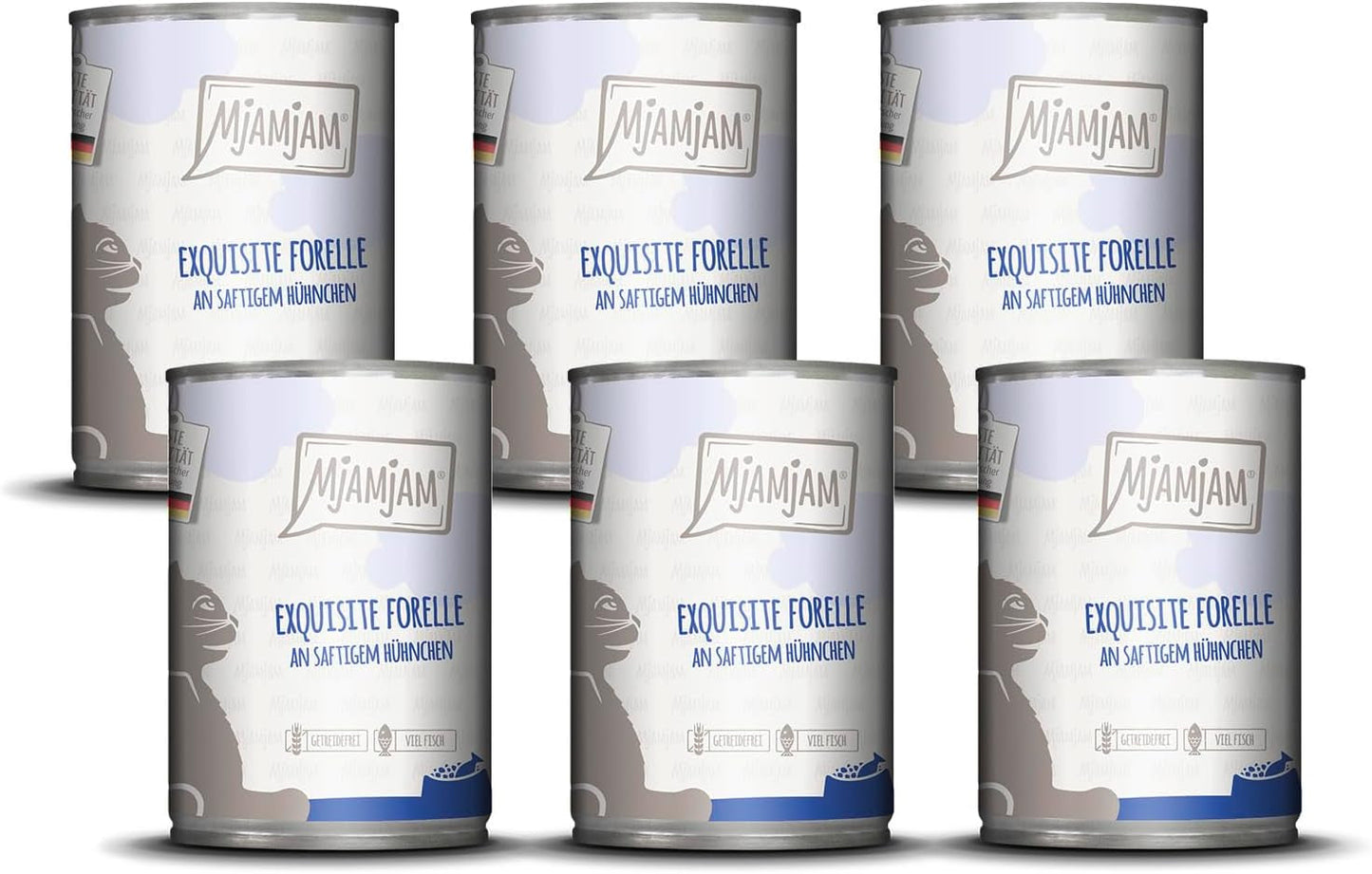 MjAMjAM - Mokra karma premium dla kotów - Rafinowany pstrąg z soczystym kurczakiem, opakowanie 6 sztuk (6 x 400g), bez zbóż