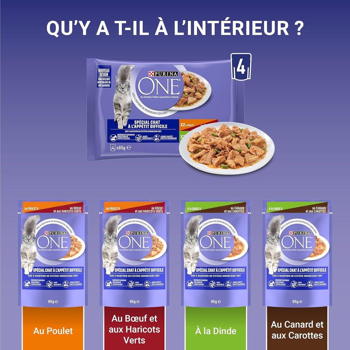 Purina One - Spezialfutter w sosie Rind/Huhn/Ente und Turkeyhn für Katzen mit Appetit, 340 g