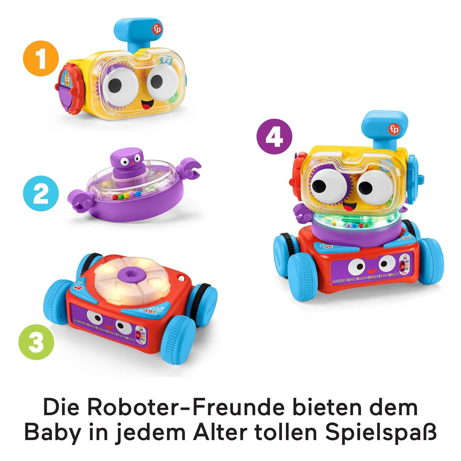 Robot uczący się Fisher-Price 4 w 1 Linus dla niemowląt i małych dzieci, Zabawka od 6 miesiąca życia - mówiąca po niemiecku, HCK39 Baby Toys Naty Shop