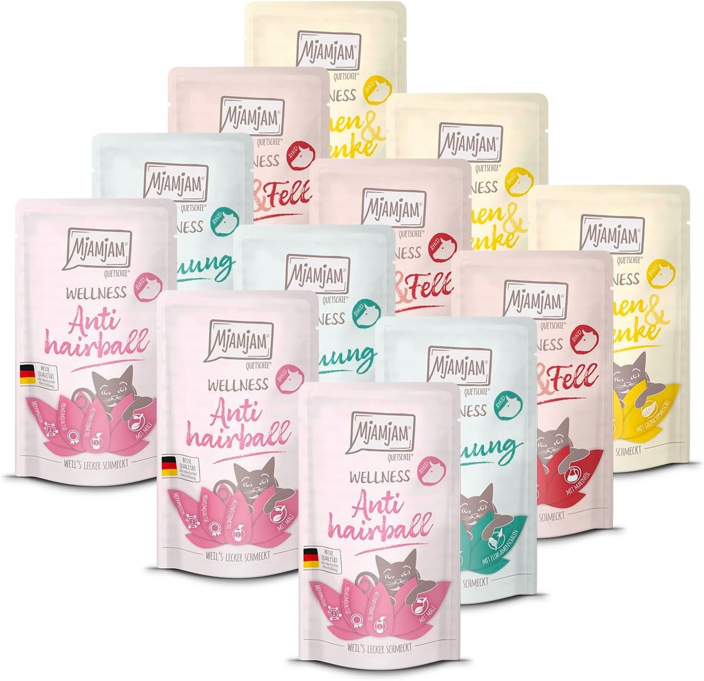 MjAMjAM - Mokra karma dla kotów Premium - Wellness Pack Wołowina, opakowanie 12 sztuk (12 x 125 g), bez zbóż, z dodatkowym mięsem