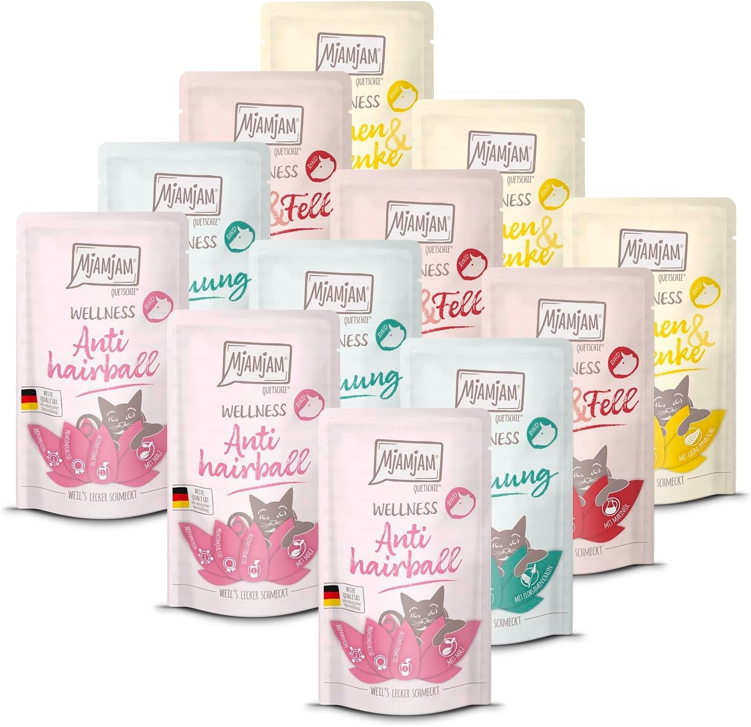 MjAMjAM - Mokra karma dla kotów Premium - Wellness Pack Wołowina, opakowanie 12 sztuk (12 x 125 g), bez zbóż, z dodatkowym mięsem