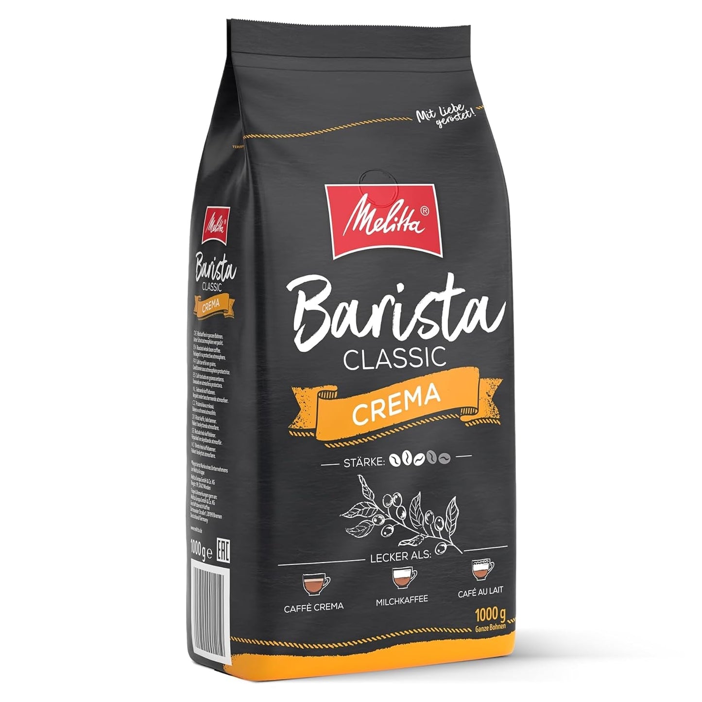 Melitta Barista Classic Crema, Kawa ziarnista 1kg, Ungemahlen, Kaffeebohnen für Kaffee-Vollautomat, medium Röstung, Stärke 3, Verpackung kann varieren