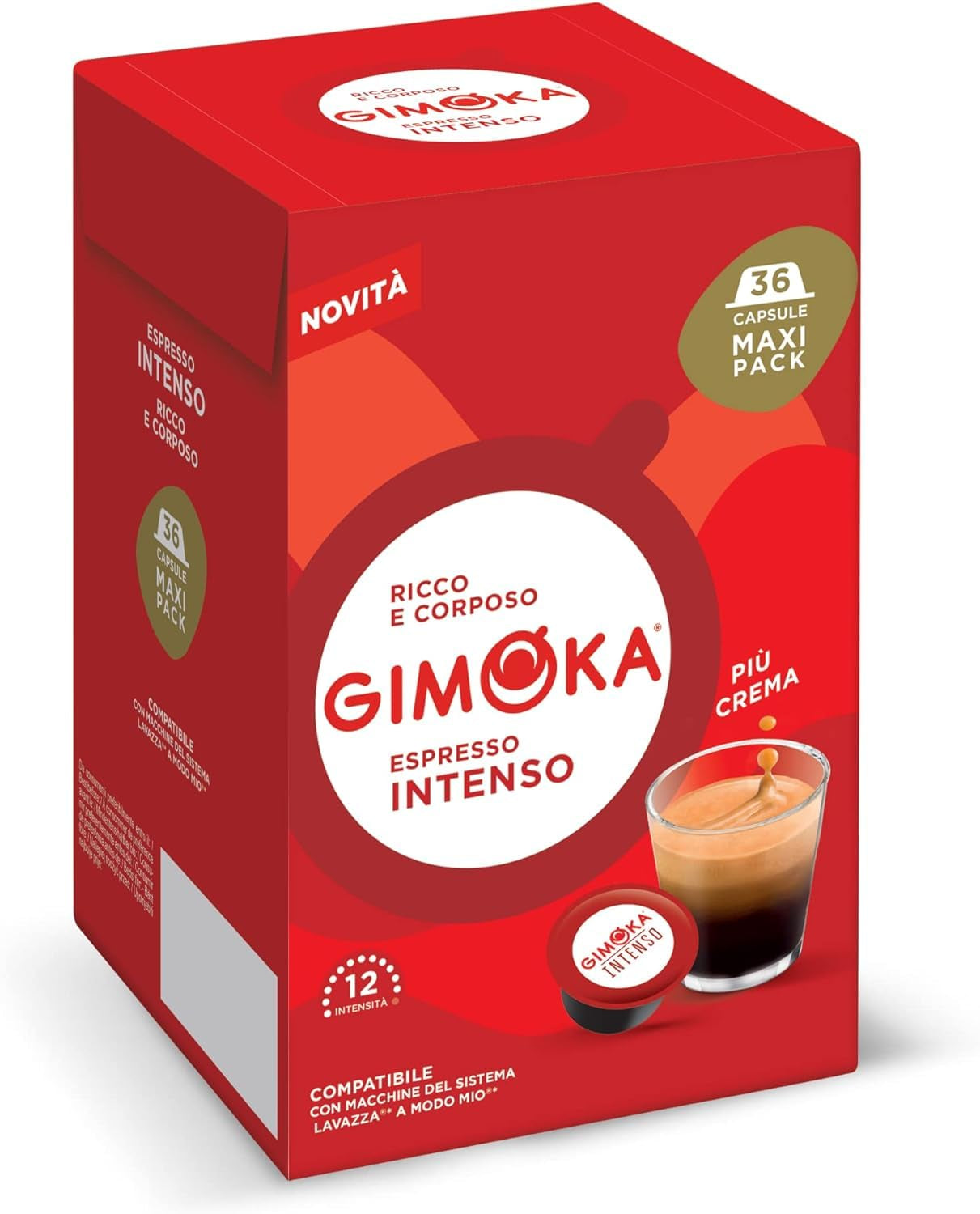 Gimoka Kaffeekapseln Espresso Intenso Kaffeemischung, Intensität 12-144 Kapseln Kompatibel mit Lavazza* A Modo Mio* Haushalts-Espressomaschinen, 144 Stück (4 x 36 Getränke) Hergestellt in Italy
