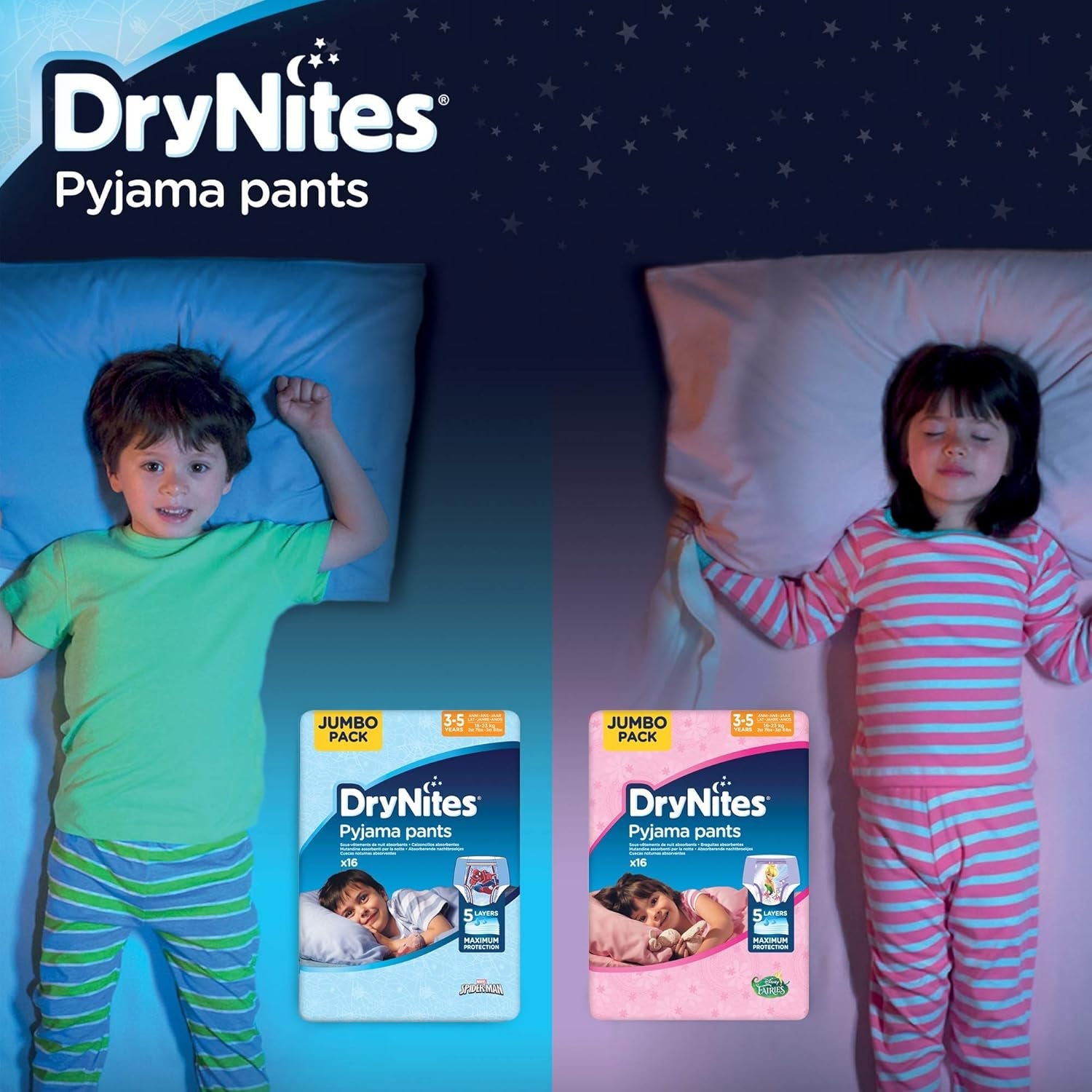 Spodnie od piżamy DryNites dla dziewczynek 3-5 lat 1 opakowanie (1 x 16 sztuk)