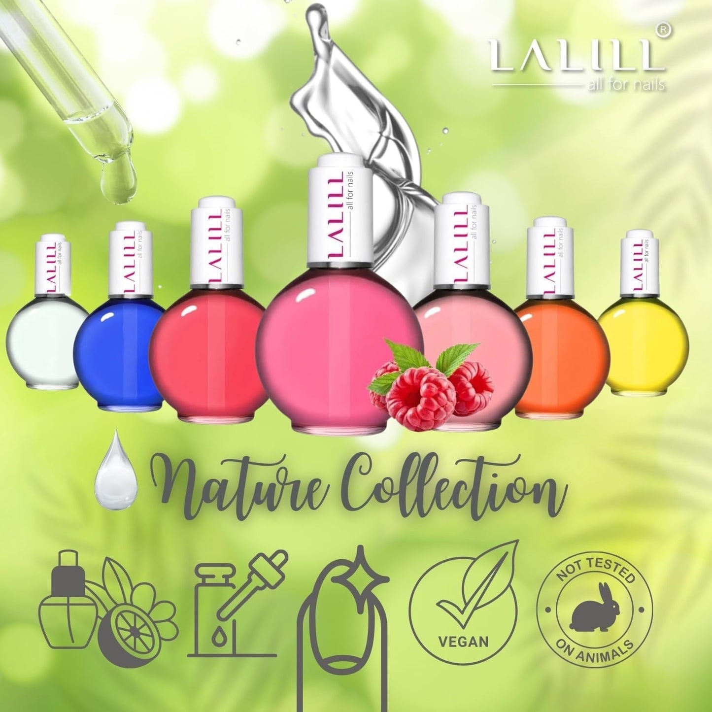 LALIILL Oliwka do skórek paznokci 75 ml - Himbeere Nagelpflegeöl - Nagelöl Pflege Für Nägel Nagelhaut - SPA Maniküre Naildesign Hände - Wegańskie - Z pipetą
