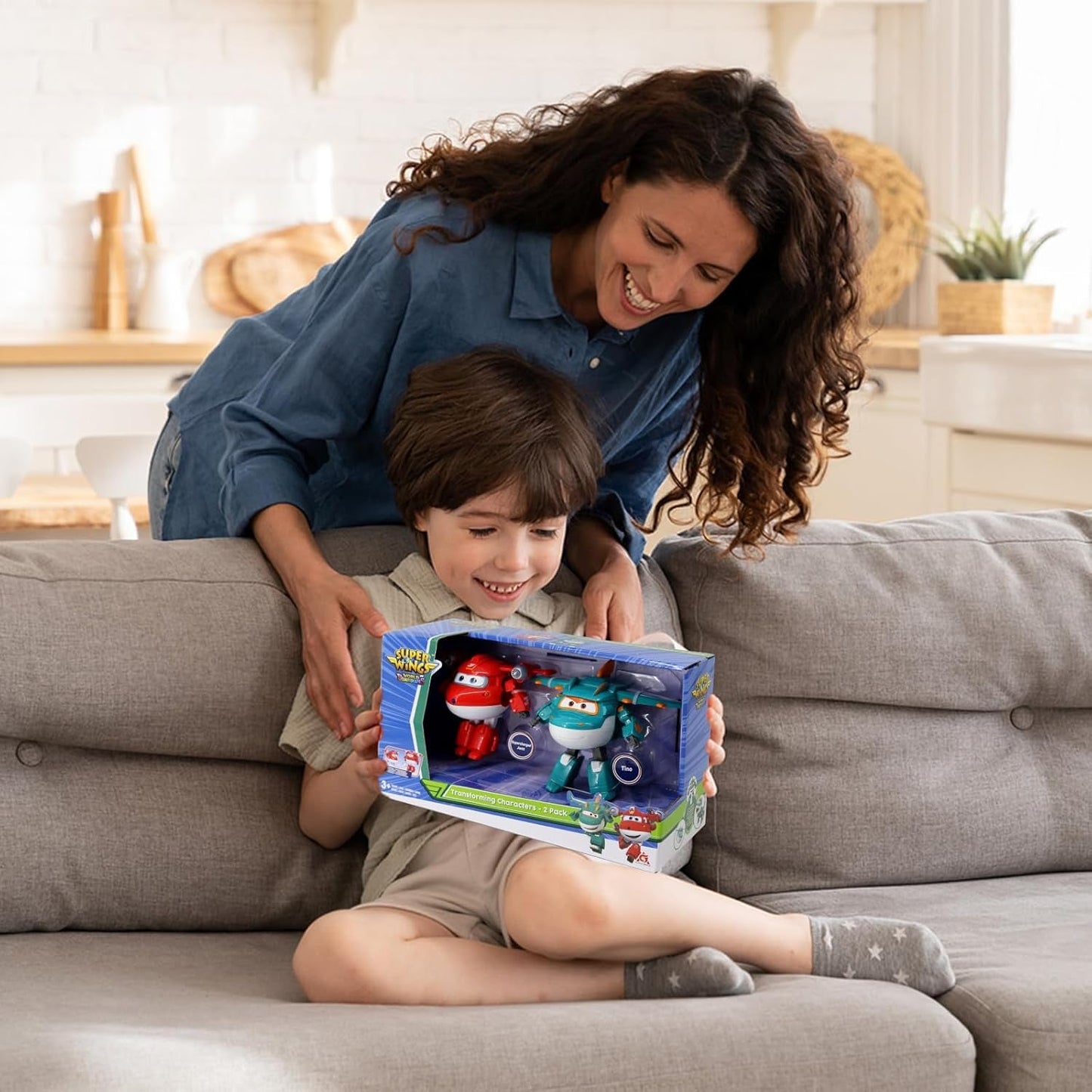 Super Wings 5" Transformujące postacie Zestaw 2 sztuk Transformujący doładowany Jett + Tino Transformator Zabawka dla chłopców i dziewcząt w wieku od 3 lat Czerwone figurki Naty Shop