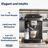 De'Longhi Magnifica Evo Next - W pełni automatyczny ekspres Perfetto ze spieniaczem do mleka LatteCrema, 13 napojów za jednym dotknięciem, ekspres do kawy i cappuccino, kolorowy ekran dotykowy, tytan (ECAM312.80.TB)