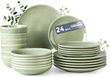 GBHOME Zestaw ceramicznych naczyń obiadowych dla 6 osób, 24-częściowy ręcznie malowany zestaw talerzy i misek, kamionka odporna na zarysowania, Można myć w zmywarce i używać w kuchence mikrofalowej