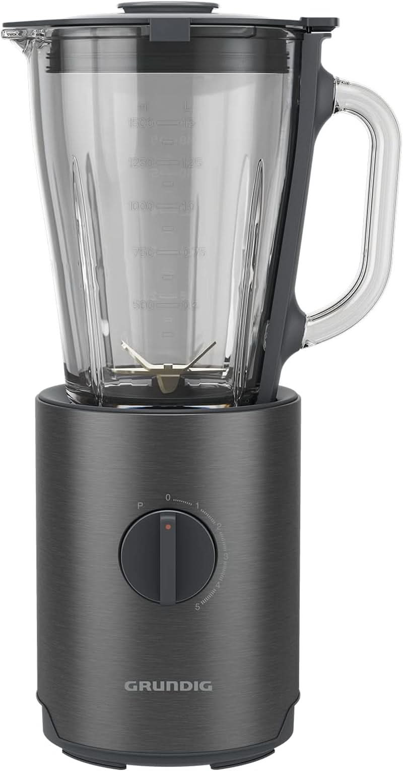Grundig Delisia Novus SM 7140 Professioneller Mikser stojący, 1,5 litra, 800 W, 6-fazowy Edelstahlmesser Mit Zirkonium-Beschichtung, 5 Geschwindigkeitsstufen + funkcja pulsacyjna, Dark Inox/Edelstahl Kitchen Naty Shop