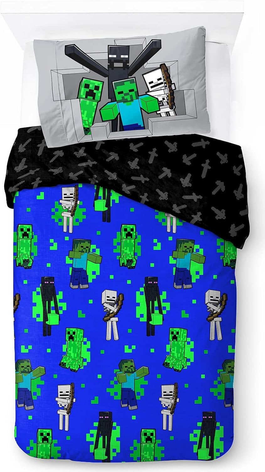 Pościel dla dzieci, postacie Disneya, 100% bawełna Pościel - dzieci Naty Shop Blue - Minecraft 135X200/50X70 (2 szt.)
