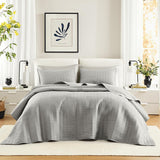 Zestaw kołder Comfort Spaces Kienna, luksusowe podwójne szwy, koc letni, lekki, miękki, pościel przez cały rok, dopasowana poszewka na poduszkę, biały, koc na łóżko king size (264,2 x 228,6 cm), kołdry i kołdry Naty Shop szara, duża narzuta typu king-size (120 "X 118")