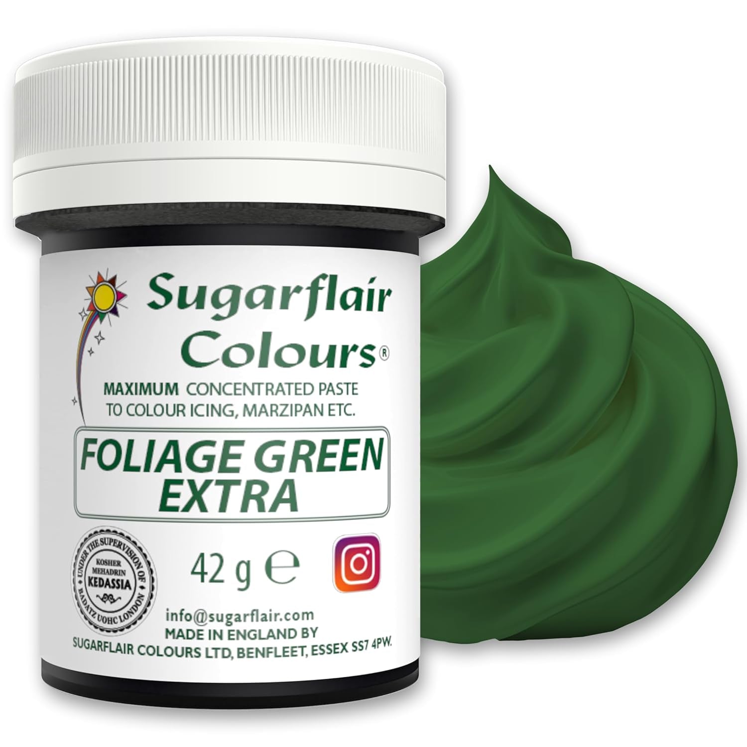 Sugarflair Max Concentrated Foliage Green Barwnik spożywczy, Wysoko skoncentrowany barwnik spożywczy z marcepanu i kremówki, Max Concentrate Pasta Barwnik - 42g