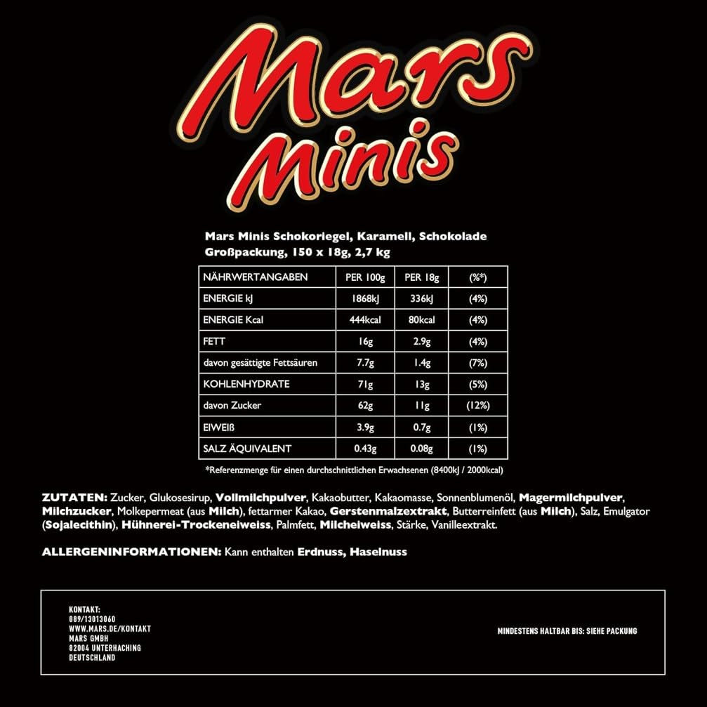 Batony czekoladowe Mars Minis | Opakowanie zbiorcze czekolady | Karmel | 150x18g