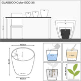 Donica LECHUZA Classico Color ECO 35 Ciemnoszary | Donica z systemem podlewania i wskaźnikiem poziomu wody | Wykonane w 100% z plastiku pochodzącego z recyklingu | Matowe wykończenie | Ø 34,5 x 32,5 cm | 18935