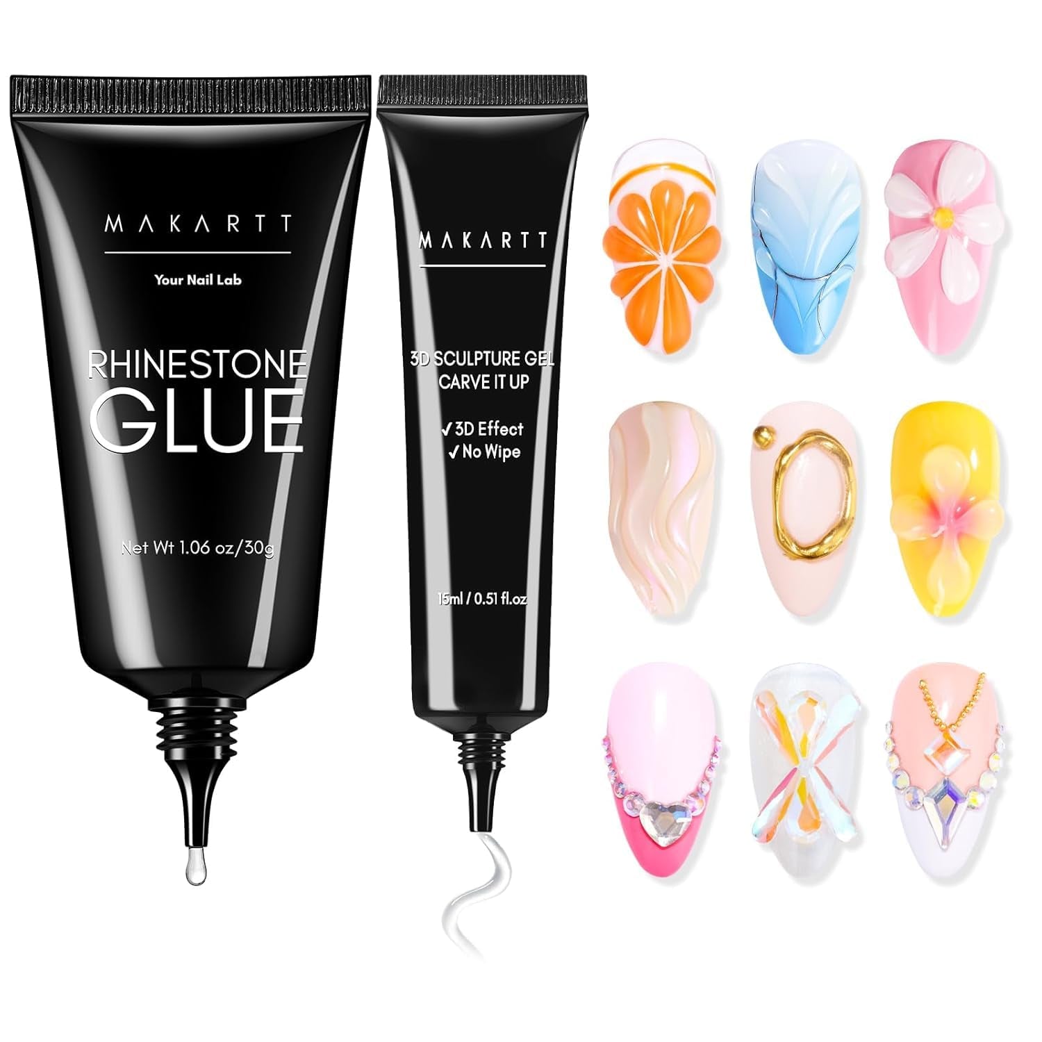 Makartt Żel samoprzylepny Rhinestone - 15 ml Zestaw klejów do paznokci UV z różowymi zawieszkami do paznokci Serce Koło Biżuteria do paznokci i akcesoria do projektowania paznokci do domowego manicure Prezent na Walentynki