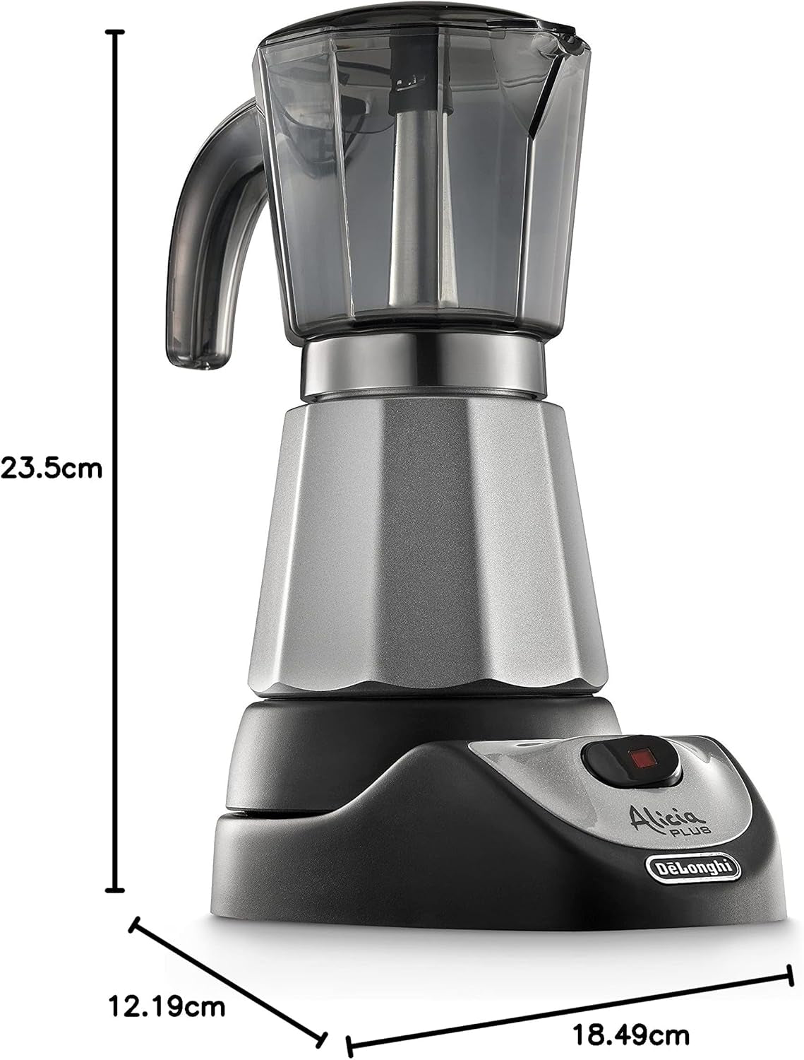 De'Longhi Alicia Plus EMKM6.B Moka Pot (obrót o 360°, 550 W) srebrno-czarny