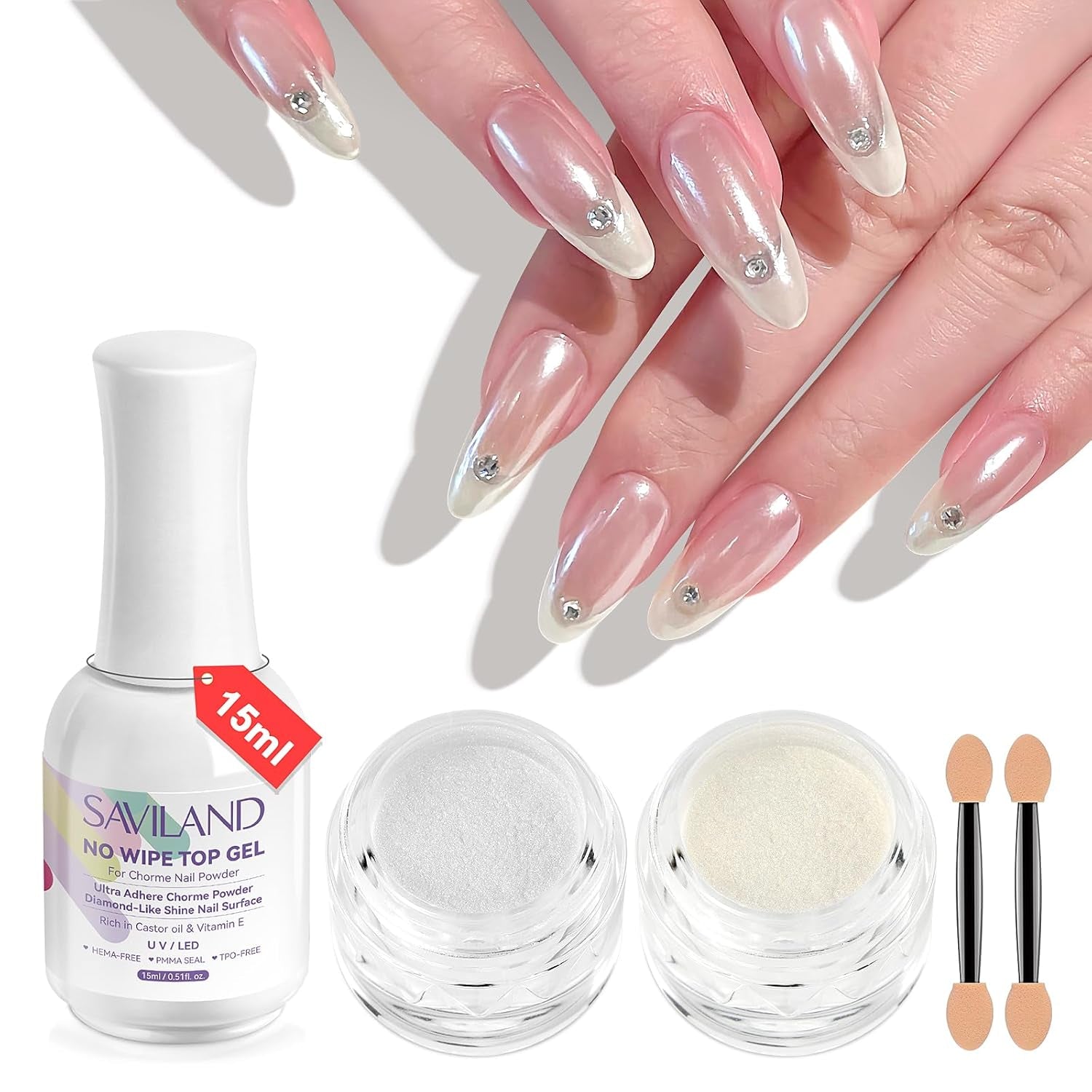 Zestaw pudrów Saviland Chrome do paznokci - Różowy laserowy puder do paznokci Chrome Efekt lustrzany Laserowe zdobienie paznokci, Manicure z brokatem Dekoracyjny puder z gąbeczkami, Puder brokatowy do paznokci Salon paznokci