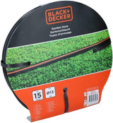 Wąż ogrodowy BLACK+DECKER 15 metrów - Ø13MM - Trwałe PCV - Podlewanie ogrodu, mycie samochodu, napełnianie basenu - Kompatybilny z każdym standardowym kranem - Czarny/Pomarańczowy