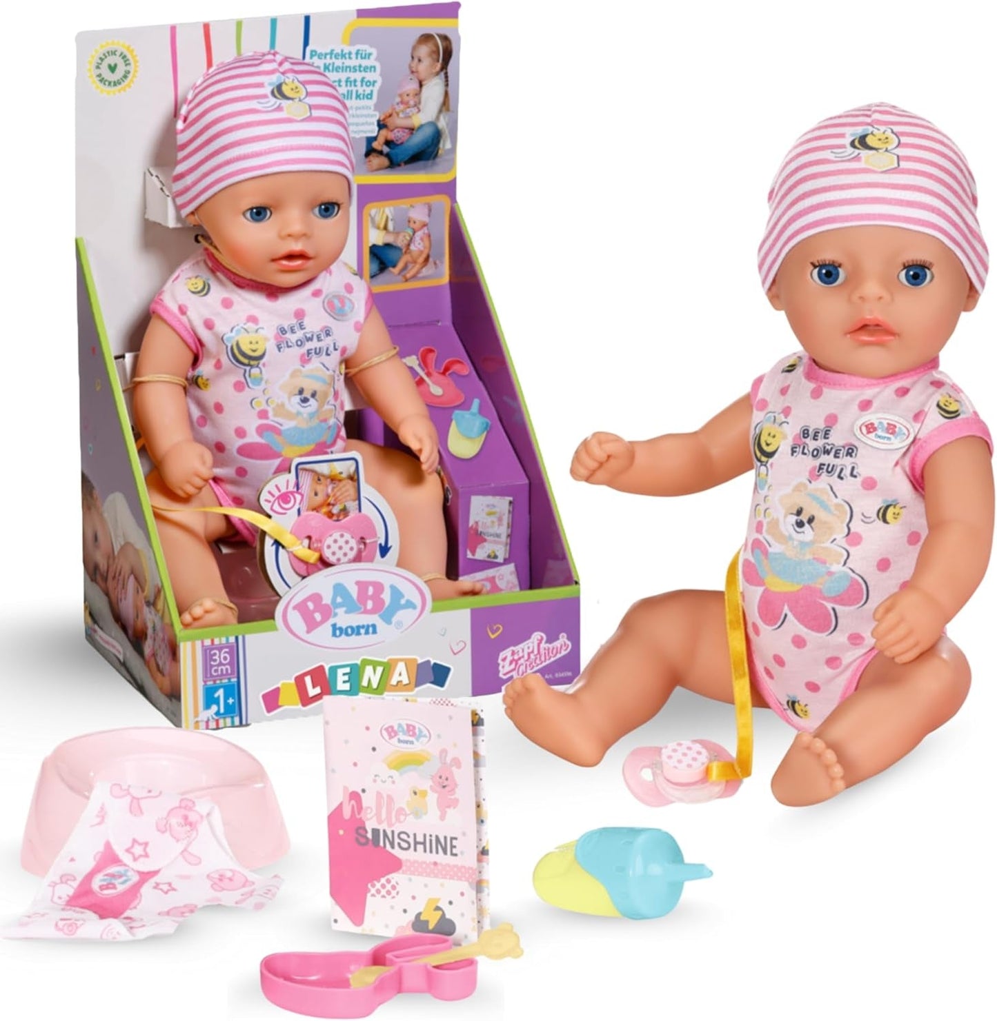 Lalka Baby Born Lena (Dziewczynka) - 36 cm - 7 funkcji, w tym akcesoria i materac - Działa całkowicie bez baterii - Odpowiednia dla małych dzieci od 1 roku