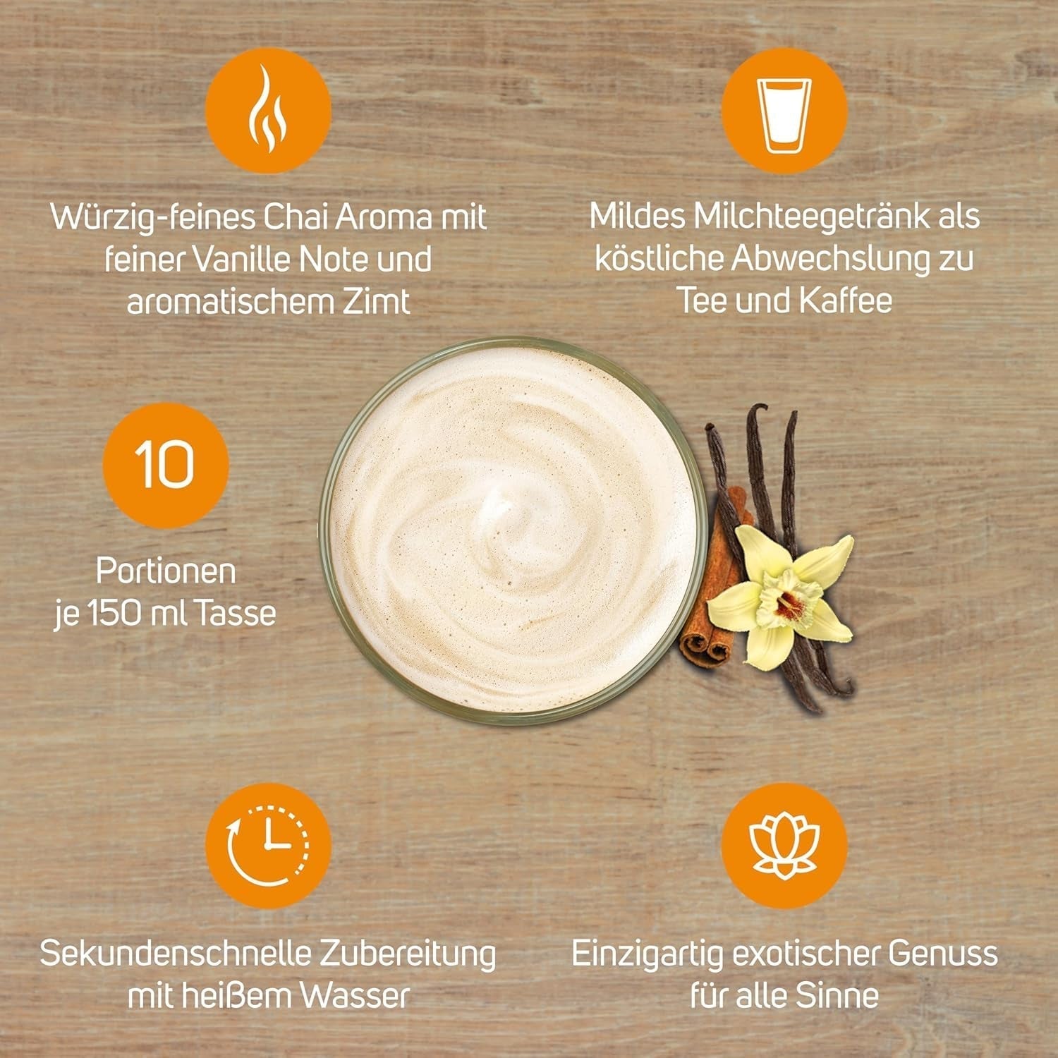 KRÜGER YOU Chai Latte Vanilla Cinnamon, błyskawiczny preparat do napojów mlecznych o smaku wanilii i cynamonu, 250 g (10 saszetek po 25 g)