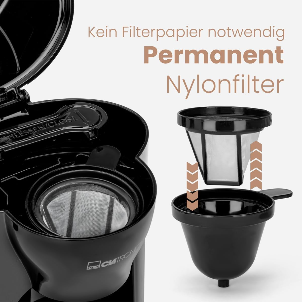 Ekspres do kawy Clatronic® na 1 filiżankę | Idealny ekspres dla singli | Ekspres do kawy z filtrem i filiżanką ceramiczną | Mały ekspres do kawy z filtrem, idealny w podróży | KA 3356