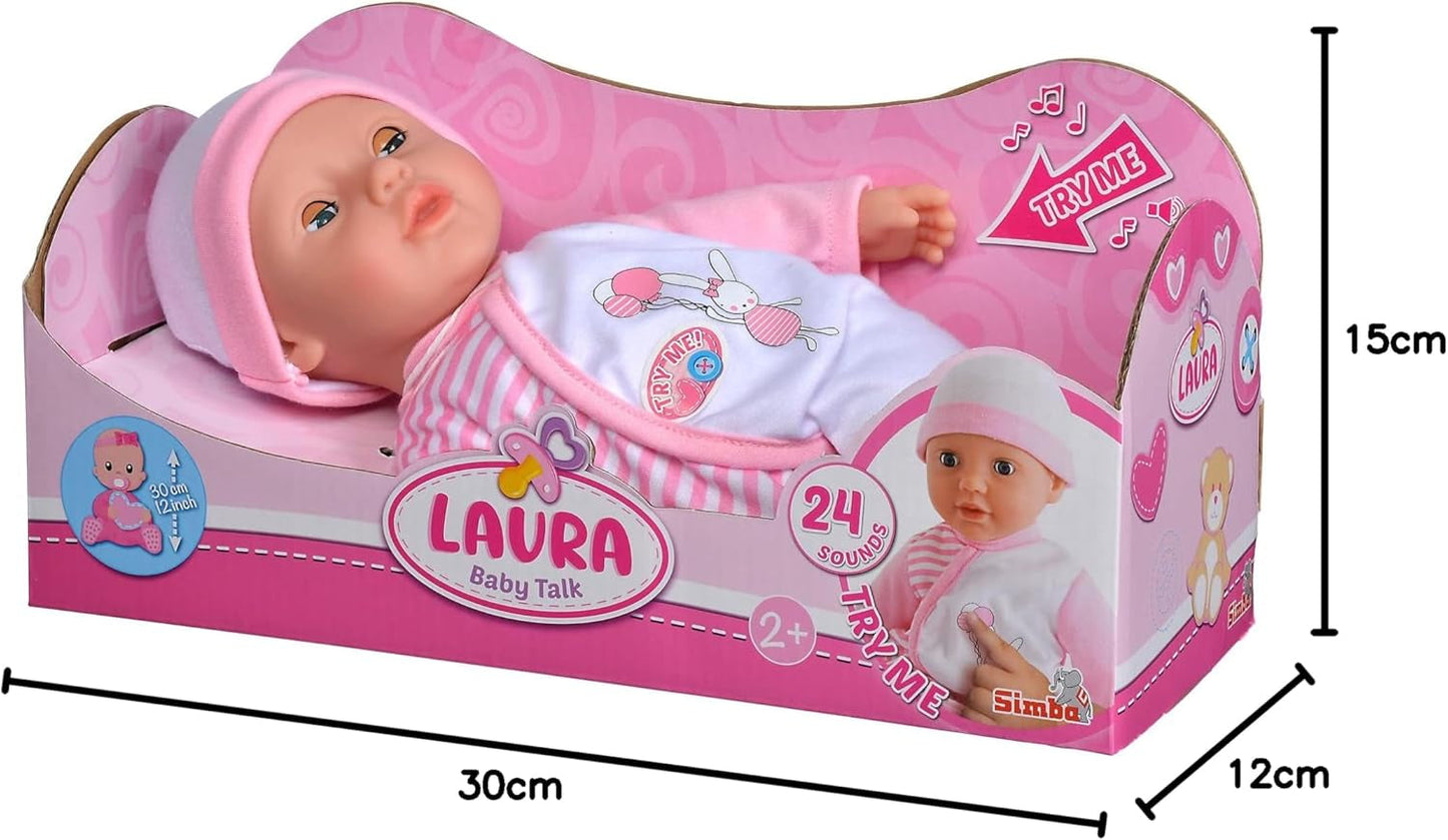 Simba 105140020 - My Love Baby Talk Lalka o miękkim ciele ze zaspanymi oczami w uroczej sukience wydaje 24 dźwięki dziecka Lalka Baby 30 cm od 2 lat Biała Różowa Naty Shop Dolls