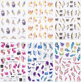 6 Blatt 3D Lila Schmetterling Nagelstickers Selbstklebend Nagelaufkleber Schmetterlinge Naklejka na paznokcie Bunte Blühen Marmor Nagel Naklejki Regenbogen Welle Linien Nail Art Aufkleber Nageldesign Zubehör