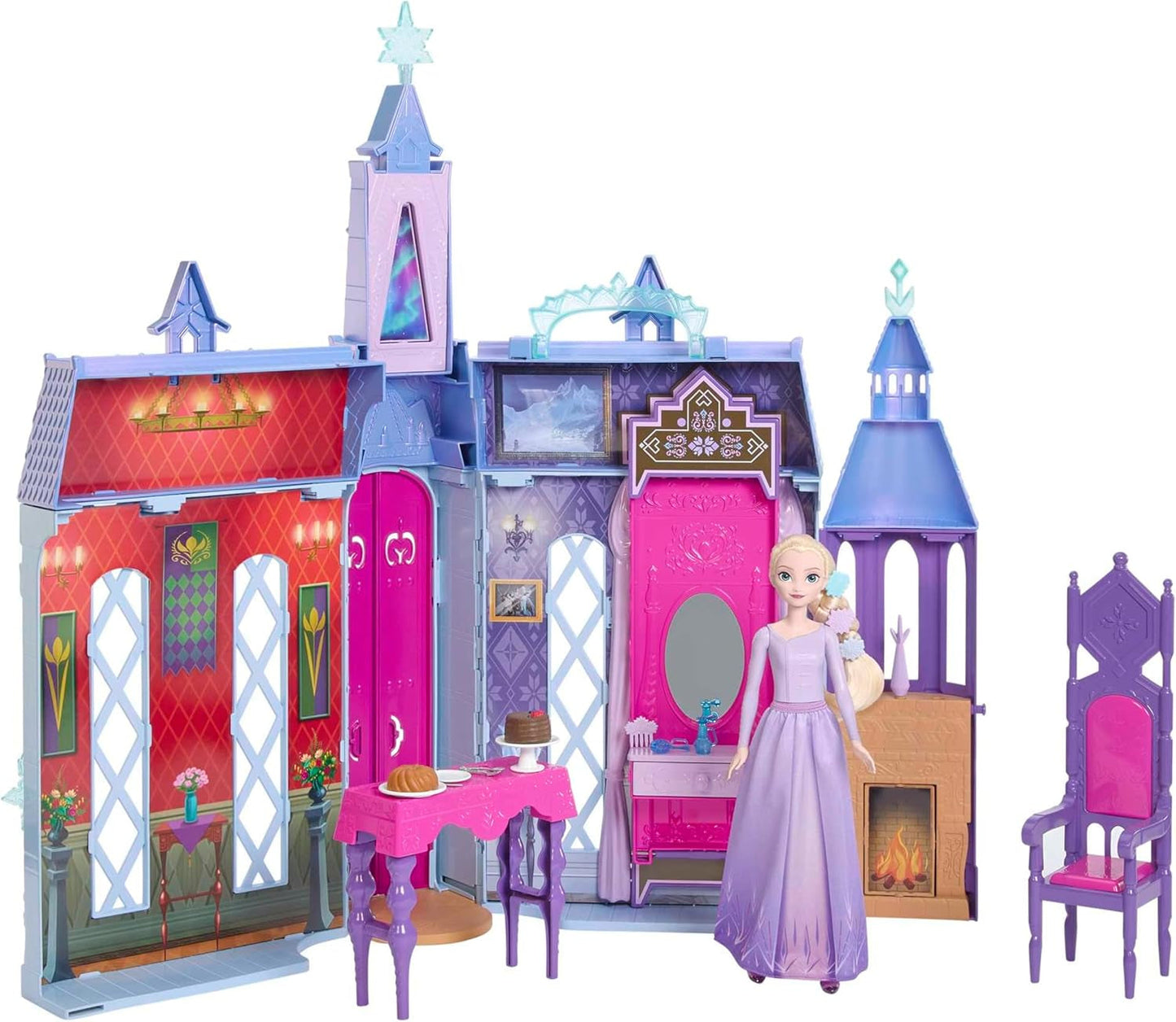 Mattel Disney Frozen - Domek dla lalek Castle Arendelle (60 cm+) z lalką Elsą, 4 place zabaw i 15 mebli i akcesoriów Disney Frozen II, HLW61