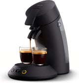 Ekspres na kapsułki PHILIPS Original Plus Eco, wybór intensywności kawy, technologia Coffee Boost, 80% plastiku pochodzącego z recyklingu*, 45% obniżone zużycie energii**, 2 filiżanki jednocześnie, kolor fortepianowej czerni (CSA210/22)