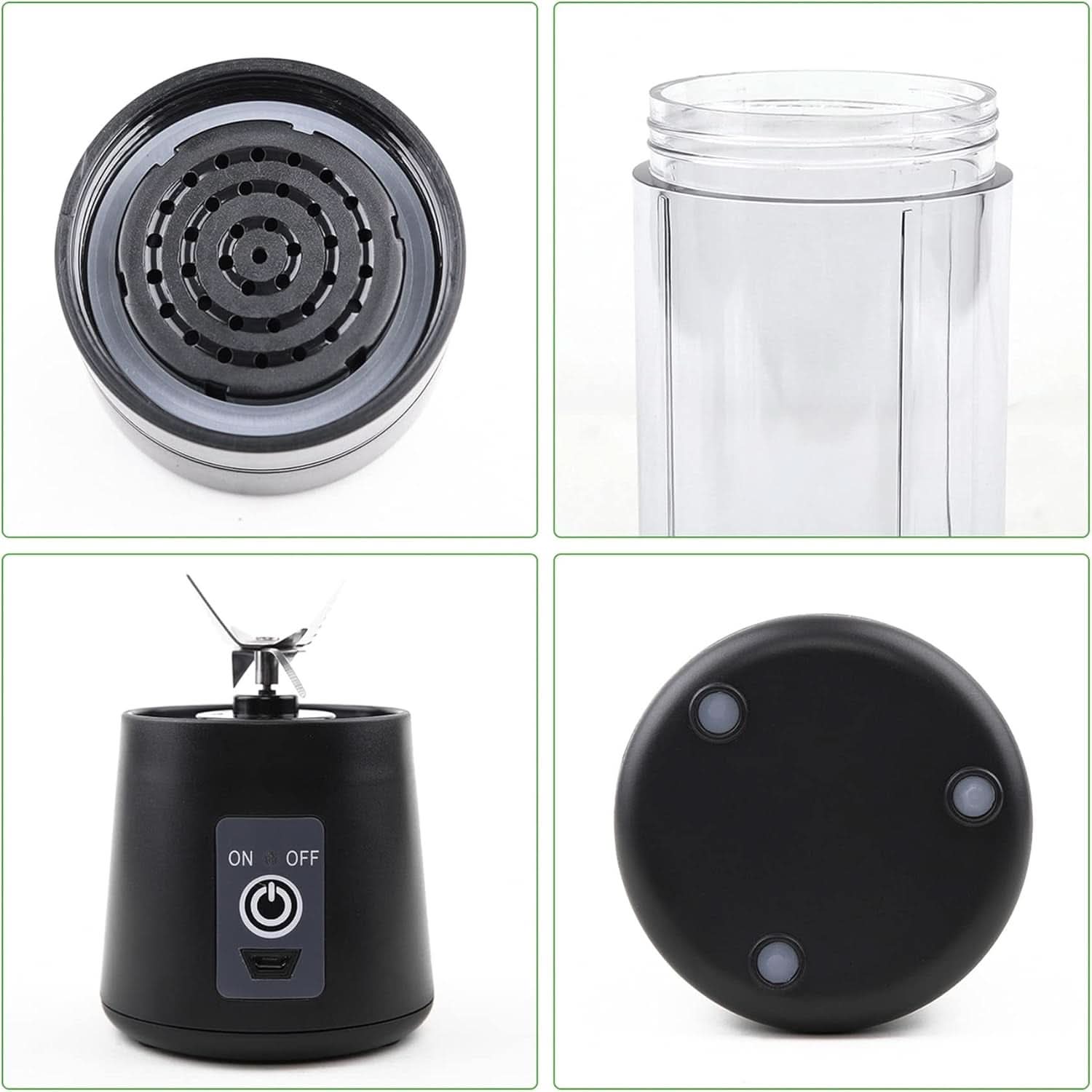 Mikser Smoothie Maker Tragbarer Entsafter: 380Ml Standmixer Persönlicher Shaker Proteinshake Mit 6 Edelstahlmesser Tragbar-Bpa-Freie Mit Usb-Mixbecher Für Shakes,Saftoutdoor,Schwarz Bucatarie Naty Shop