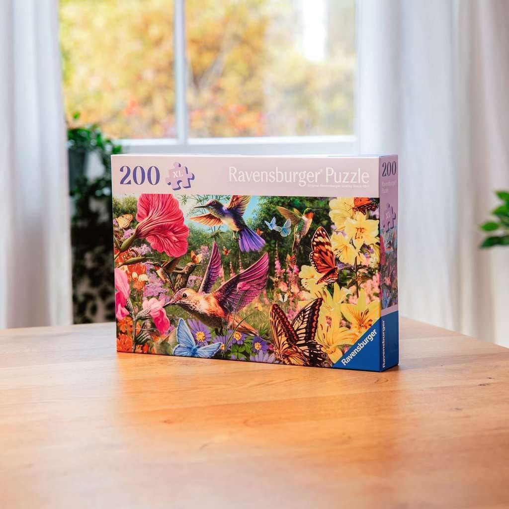 Ravensburger Puzzle 12001369 - Kolibry i motyle - 200 elementów puzzle dla osób starszych i seniorów z większymi elementami, uchwytem, dużym szablonem obrazu i podstawą puzzli Naty Shop