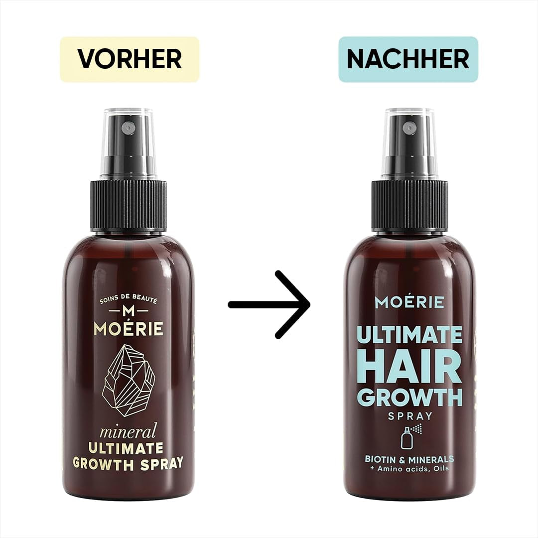 MOÉRIE Ultimate Mineralny spray na porost włosów dla dłuższych, grubszych i pełniejszych włosów - z biotyną i kofeiną - Wegańskie produkty do włosów, bez parabenów, wszystkie rodzaje włosów, odwraca wypadanie włosów - dostawa na 2 miesiące Pielęgnacja włosów Naty Shop